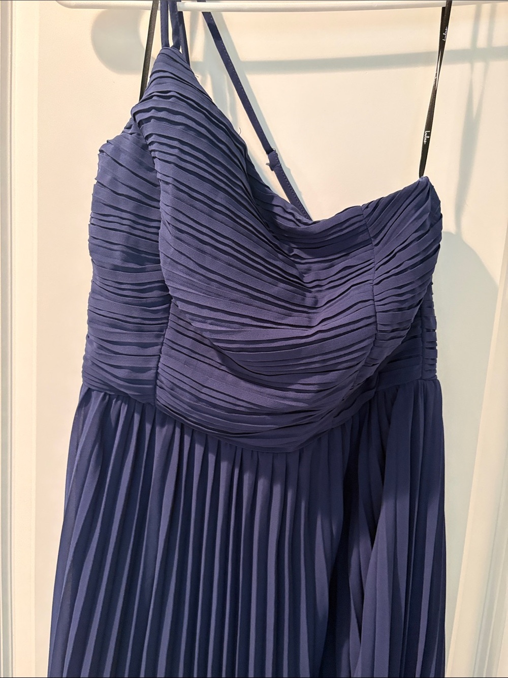 Lulus | Wondrous Muse Dark Blue Pleated One-Shoulder Midi Dress - Picture 8 of 10